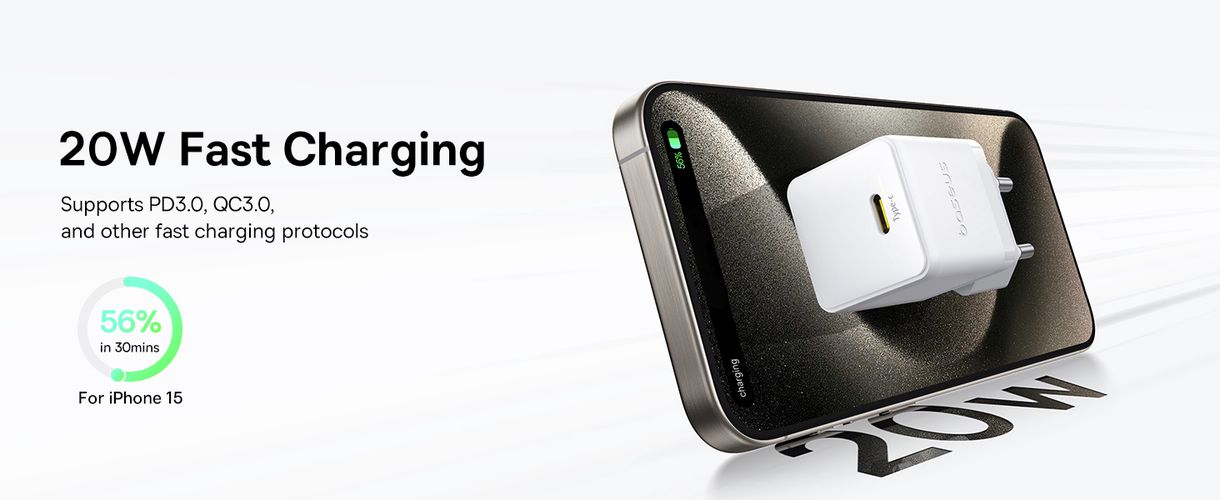 Wall Fast Charger Palm 20W USB-C QC3.0 PD3.0 with USB-C Cable 1m, White P10111602213-01 6932172677428