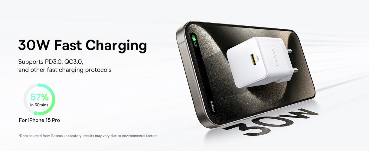 Wall Fast Charger Palm 30W USB-C QC3.0 PD3.0 with USB-C Cable 1m, White P10111605213-01 6932172677404