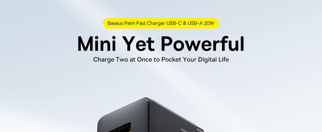 Wall Fast Charger Palm 20W USB + USB-C QC3.0 PD3.0 with USB-C Cable 1m, Black P10111608113-01