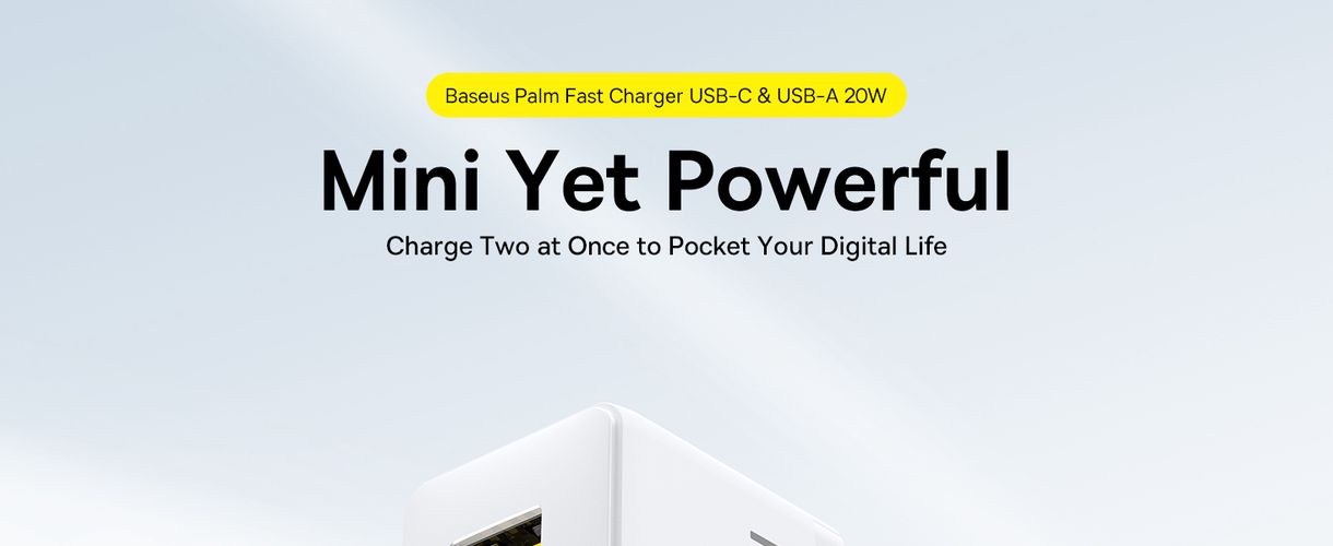Wall Fast Charger Palm 20W USB + USB-C QC3.0 PD3.0 with USB-C Cable 1m, White P10111608213-01 6932172677374