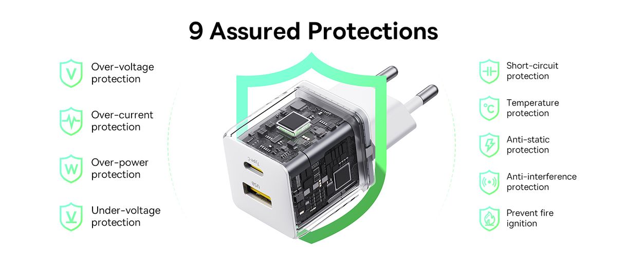 Wall Fast Charger Palm 20W USB + USB-C QC3.0 PD3.0 with USB-C Cable 1m, White P10111608213-01 6932172677374