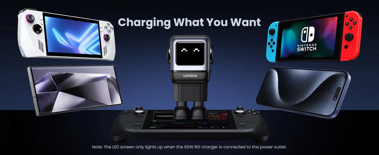 Wall Quick Charger Nexode Robot GaN 65W USB-A + 2xUSB-C QC4.0+ PD3.0, Black UGREEN/25685B 6941876236688