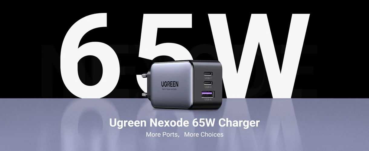 Wall Quick Charger Nexode S GaN 65W USB-A + 2xUSB-C QC4.0+ PD3.0, Grey UGREEN/35042 6941876230426