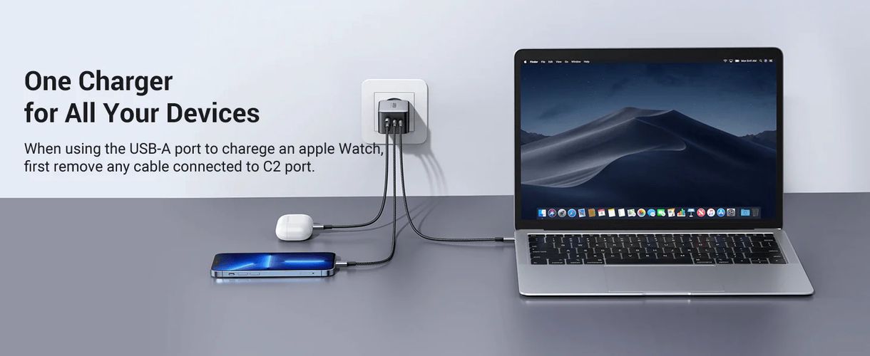 Wall Quick Charger Nexode S GaN 65W USB-A + 2xUSB-C QC4.0+ PD3.0, Grey UGREEN/35042 6941876230426