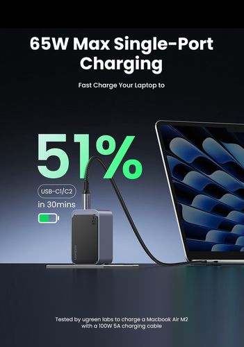Sieninis įkroviklis Nexode S GaN 65W USB-A + 2xUSB-C QC4.0+ PD3.0, pilkas UGREEN/35042 6941876230426