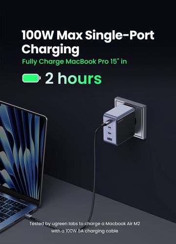 Wall Quick Charger Nexode S GaN 100W USB-A + 3xUSB-C QC4.0+ PD3.0, Grey UGREEN/35043