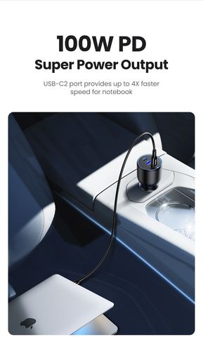 Automobilinis įkroviklis 130W 12-24V USB-A + 2xUSB-C QC3.0 PD3.0, pilkas UGREEN/90413