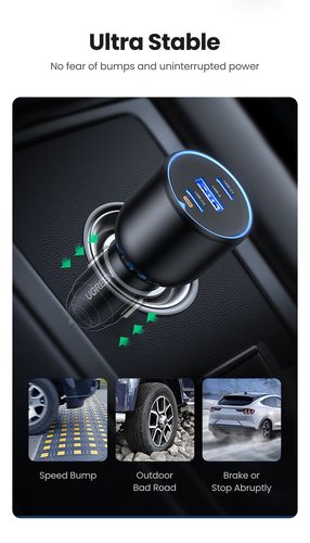 Automobilinis įkroviklis 130W 12-24V USB-A + 2xUSB-C QC3.0 PD3.0, pilkas UGREEN/90413