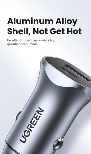Car Quick Charger 30W 12-24V USB + USB-C QC3.0 PD3.0 PPS, Gray UGREEN/40858 6957303848584