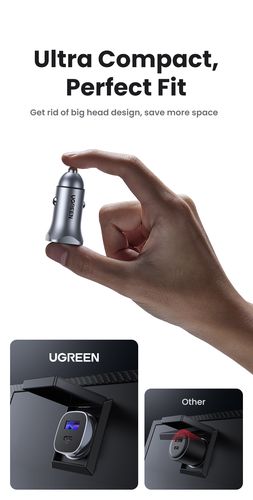 Car Quick Charger 30W 12-24V USB + USB-C QC3.0 PD3.0 PPS, Gray UGREEN/40858 6957303848584
