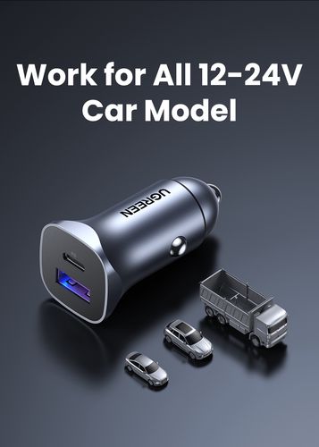 Car Quick Charger 30W 12-24V USB + USB-C QC3.0 PD3.0 PPS, Gray UGREEN/40858 6957303848584