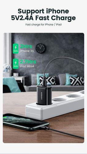 Sieninis įkroviklis 18W USB-A QC3.0, juodas UGREEN/70273 6957303872732