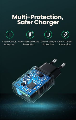 Sieninis įkroviklis 18W USB-A QC3.0, juodas UGREEN/70273 6957303872732