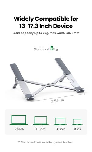 Foldable Desk Stand for Notebook (up to 17.3", Height Adjustment), Silver UGREEN/40289 6957303842896