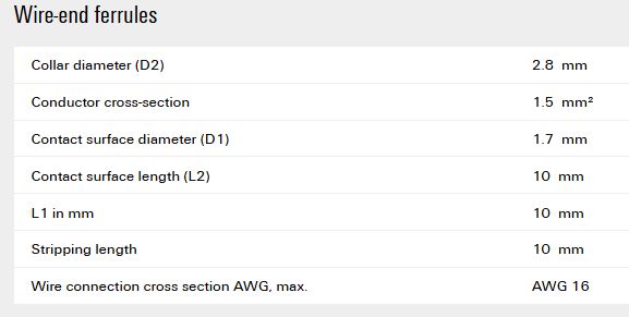 Uzgalis vadam neizolēts 1.5mm² 10mm, 0186500000 Weidmuller H1.5/10 4008190039592