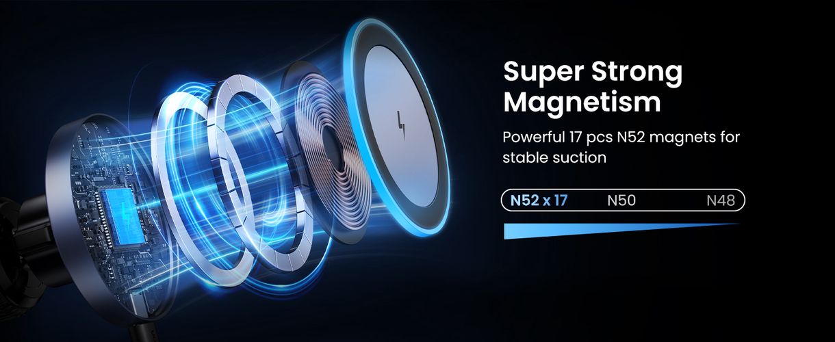 Automobilinis magnetinis laikiklis su belaidžiu Qi įkrovimu 15W, pilkas UGREEN/35029 6941876230297