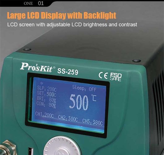 LCD išmani litavimo stotelė 90W, ESD, Pro'sKit SS-259B 4711552159653