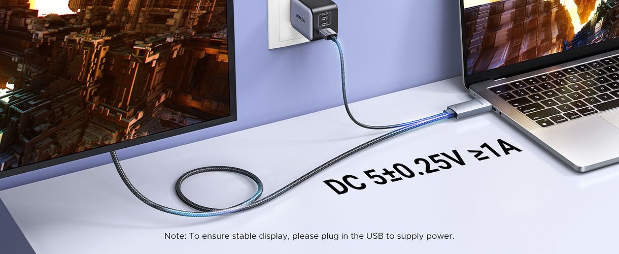 Kabelis HDMI į DisplayPort 4K 2m vienpusis 4K@60Hz/1080P @60Hz, reikalingas USB maitinimas HD169 UGREEN/55329 6941876253296