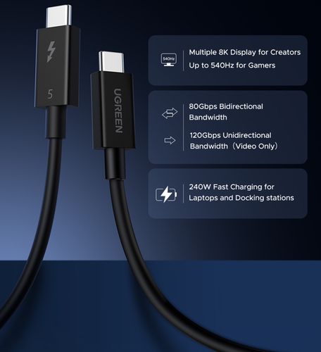 Кабель USB C male - USB C male USB4, Thunderbolt™ 5 240W 1m 40Gbps 16K@60Hz L703 UGREEN UGREEN/45996 6941876249961