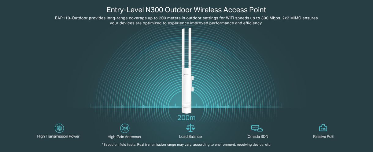 Wireless Wi-Fi 2.4GHz 300Mbps Outdoor Access Point EAP110-Outdoor TPLINKEAP110OUT 6935364097752