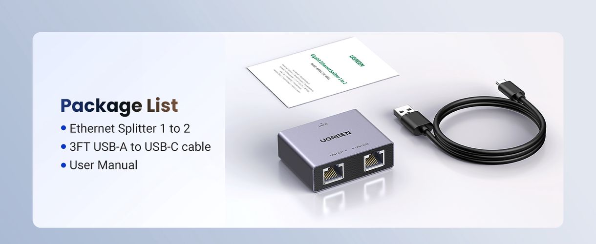 Gigabit Ethernet Splitter 1 to 2 RJ45 (8P8C), Silver UGREEN/45311 6941876243112