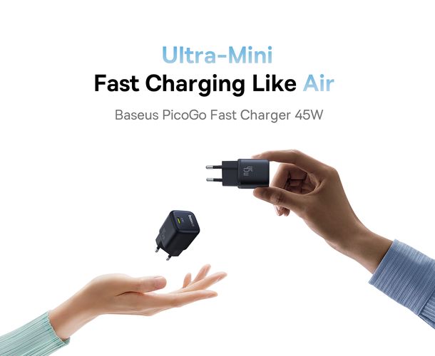 Wall Fast Charger PicoGo GaN 45W USB-C QC PD, Black P10176800123-00 6932172678364