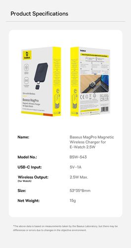Wireless Magnetic Charger MagPro USB-C 2.5W for Apple Watch, Black P10264106123-00 6932172679491