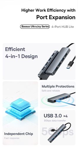 Šakotuvas USB-A 4 prievadų (USB 3.0) 15cm, pilkas B0005280B811-00 6932172636470