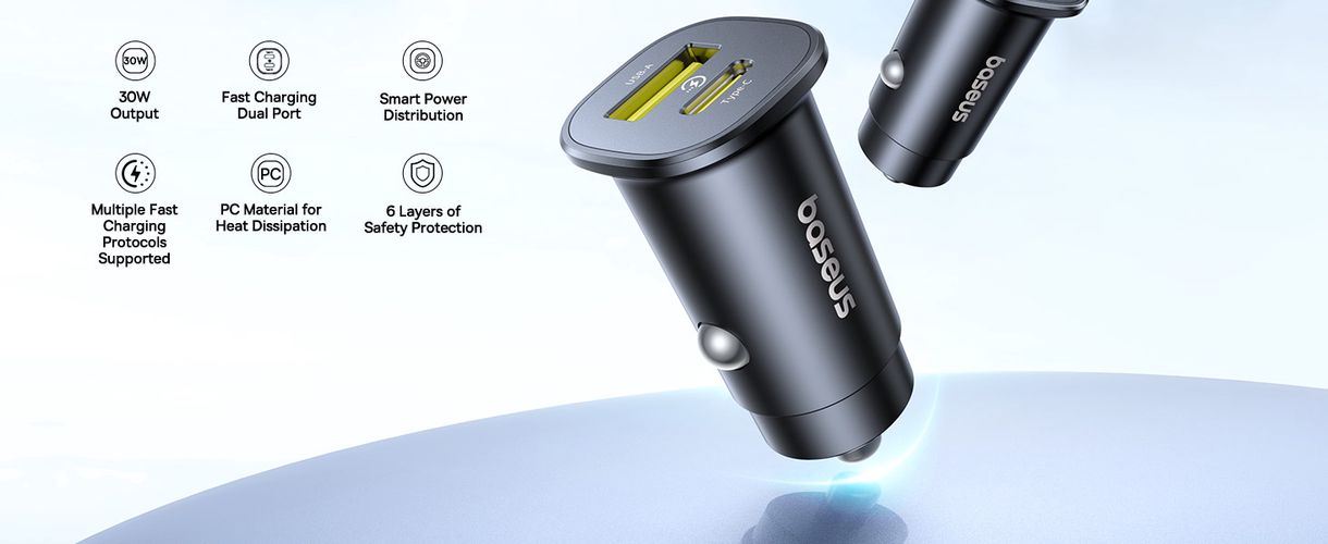 Automobilinis įkroviklis GoTrip 30W 12-24V USB-A + USB-C QC PD, juodas C00072300123-00 6932172687236