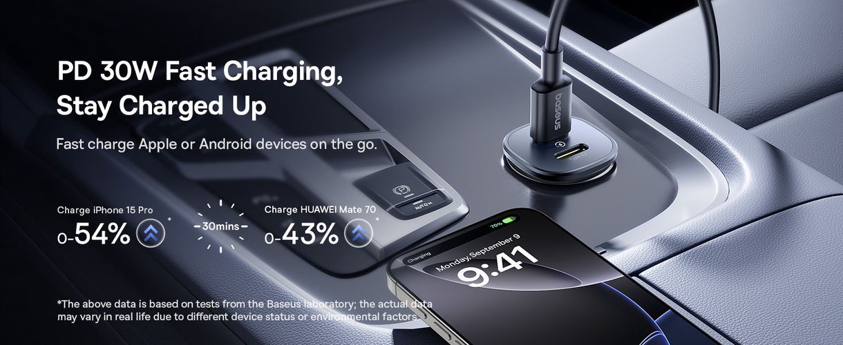 Automobilinis įkroviklis GoTrip 30W 12-24V USB-A + USB-C QC PD, juodas C00072300123-00 6932172687236