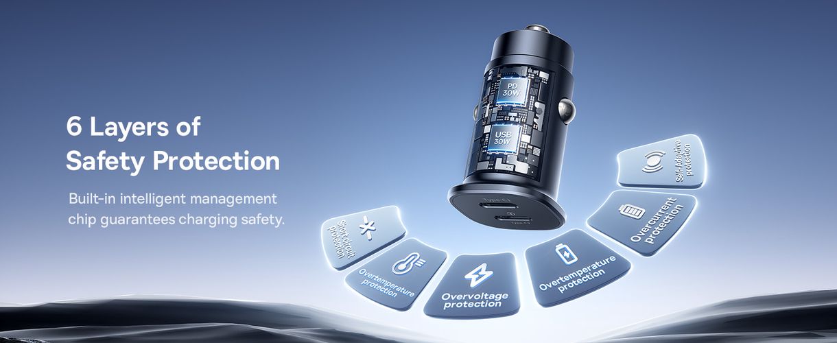 Automobilinis įkroviklis GoTrip 30W 12-24V USB-A + USB-C QC PD, juodas C00072300123-00 6932172687236