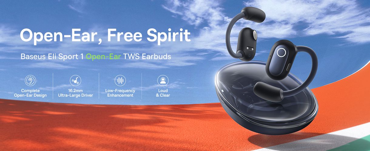 Belaidės Bluetooth 5.3 ausinės Eli Sport 1 su įkrovimo dėklu, juodos A00064400121-00 6932172648275