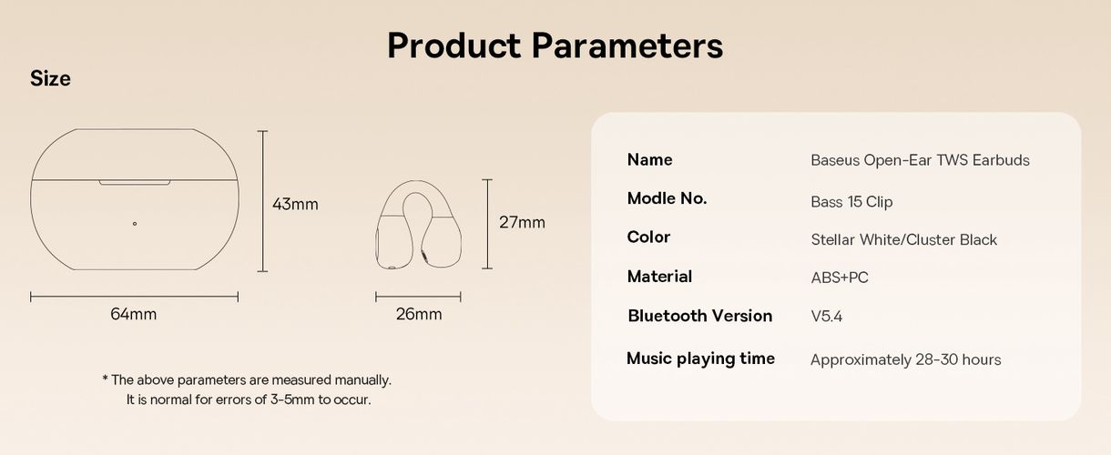 Открытые беспроводные наушники True Wireless Bluetooth 5.4 Earphones Bass 15 Clip с зарядным кейсом, черный A00079500113-00 6932172674335