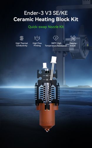 Ender-3V3 SE/KE kaitintuvo (Heating Block) atnaujintas komplektas skirtas naudoti su "Unicorn" purkštukais CREALITY CRE-4001030135 6971636400745