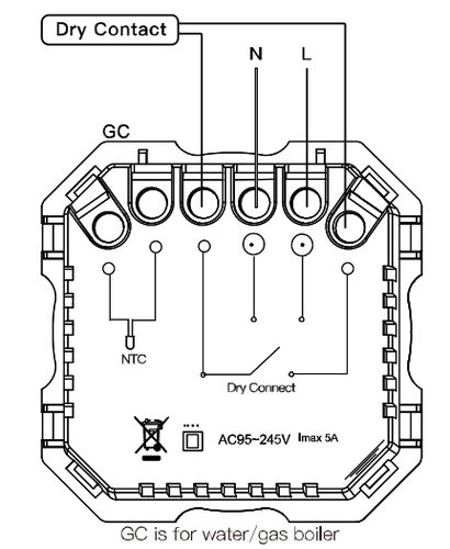 Išmanus, sieninis termostatas dujų/vandens katilui valdyti, su ratuku, baltas, ZigBee, TUYA ZHT-SR-GC-WH-MS 6974246478531