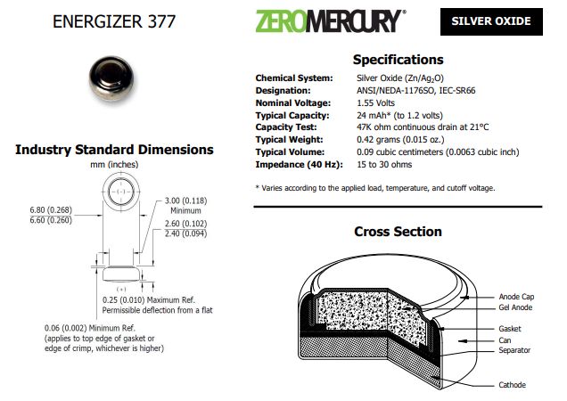 Baterija sidabro oksido 377/376 (SR66, AG4, V377, SR626SW) 1.55V 24mAh Energizer 377/ENE 7638900107777