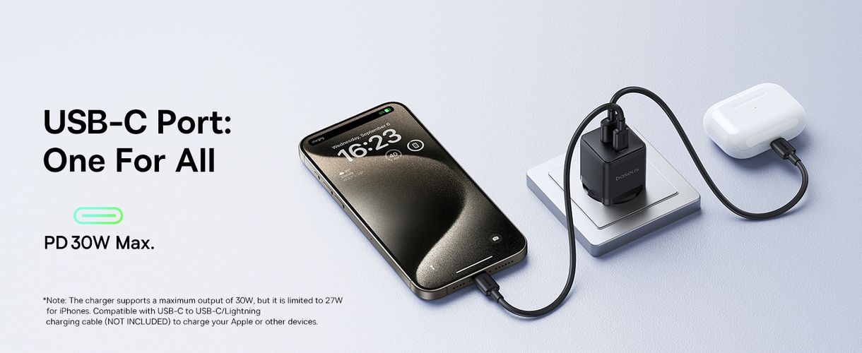 Wall Fast Charger Palm 30W USB + USB-C QC3.0 PD3.0, Black P1011160A113-00 6932172672478