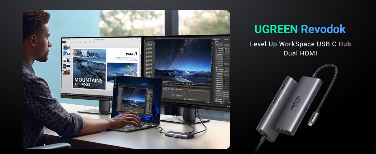 Docking station 6in1 USB-C - USB-A 3.0, USB-C 3.0, 2xHDMI, PD CM498 UGREEN UGREEN/15852 6941876218523