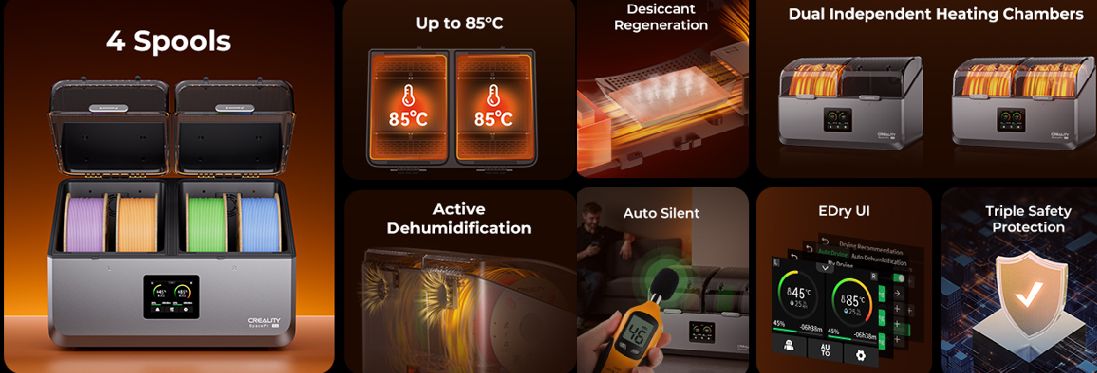 Filamentkuivati 4 rullile kuni 80 ℃ SpacePi X4 CREALITY jaoks CRE-4005010100 6977905741236