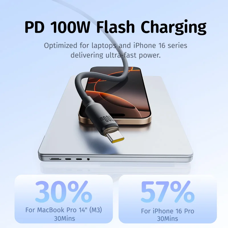 Кабель USB C plug - USB C plug, 1м 100Вт магнитный вспененный силикон, черный BASEUS E0426D00 6932172694326