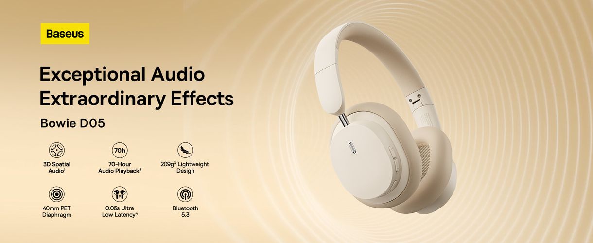 Wireless Bluetooth 5.3 Over-Ear Headphones Bowie D05, White NGTD020202 6932172626020