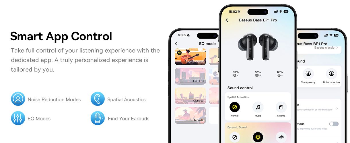 Belaidės Bluetooth 6.0 ausinės Bass BP1 Pro su triukšmo slopinimu ir įkrovimo dėklu, juodos A0010504 6932172694982