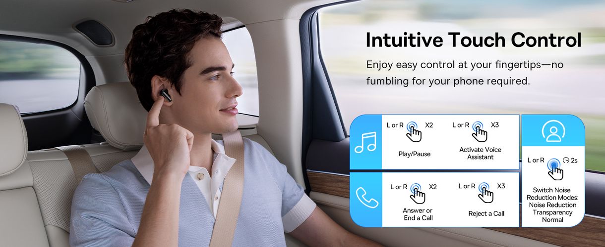 Belaidės Bluetooth 6.0 ausinės Bass BP1 Pro su triukšmo slopinimu ir įkrovimo dėklu, juodos A0010504 6932172694982