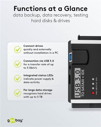 Адаптер USB 3.0 для жестких дисков IDE и SATA 2,5/3,5" 72013 4040849720130