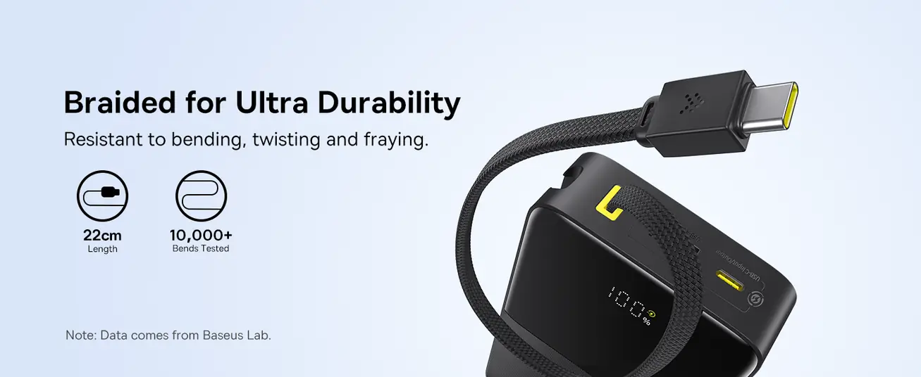 LiPo PowerBank 20000mAh 22.5W USB-A + USB-C со встроенным кабелем USB-C, Bipow2 Pro EnerFill черный BASEUS E0027701 6932172691899