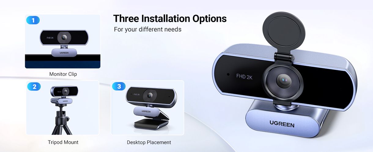 Webkamera USB FHD 2K@30FPS ar dubulto trokšņu slāpēšanas mikrofonu, privātuma pārsegs UGREEN/25442 6941876224425