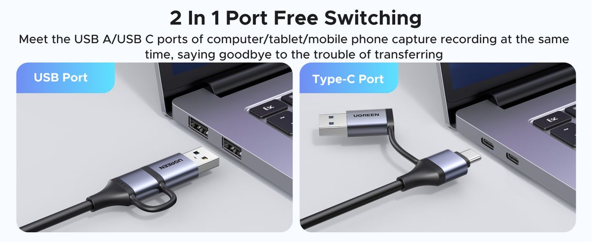 Vaizdo įrašymo adapteris 2K@30Hz HDMI -> USB-A/USB-C UGREEN/15389 6941876213894