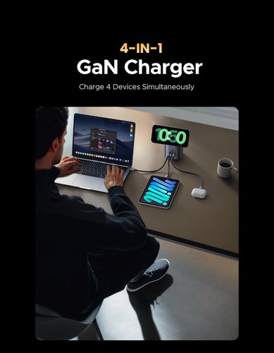 Galda lādētājs Nexode GaN 65W USB-A + 2xUSB-C ar bezvadu Qi2 uzlādi 15W UGREEN/55321 6941876253210