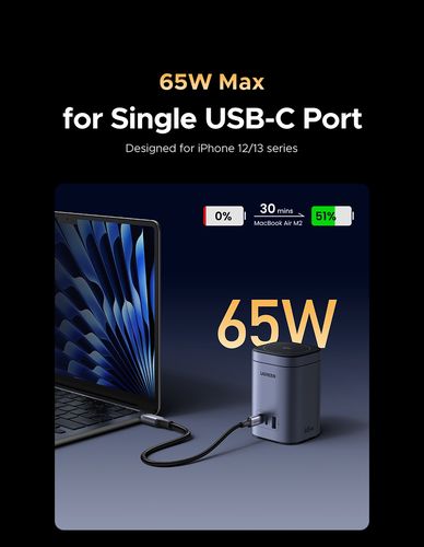 Galda lādētājs Nexode GaN 65W USB-A + 2xUSB-C ar bezvadu Qi2 uzlādi 15W UGREEN/55321 6941876253210