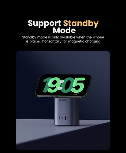 Galda lādētājs Nexode GaN 65W USB-A + 2xUSB-C ar bezvadu Qi2 uzlādi 15W UGREEN/55321 6941876253210